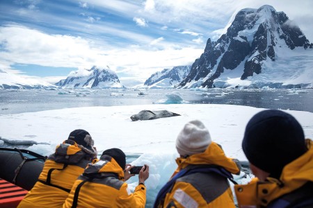 Vliegen En Varen Naar Antarctica QuarkExpeditions Zodiac Cruise Leopard Seal Petermann Island Acaciajohnson